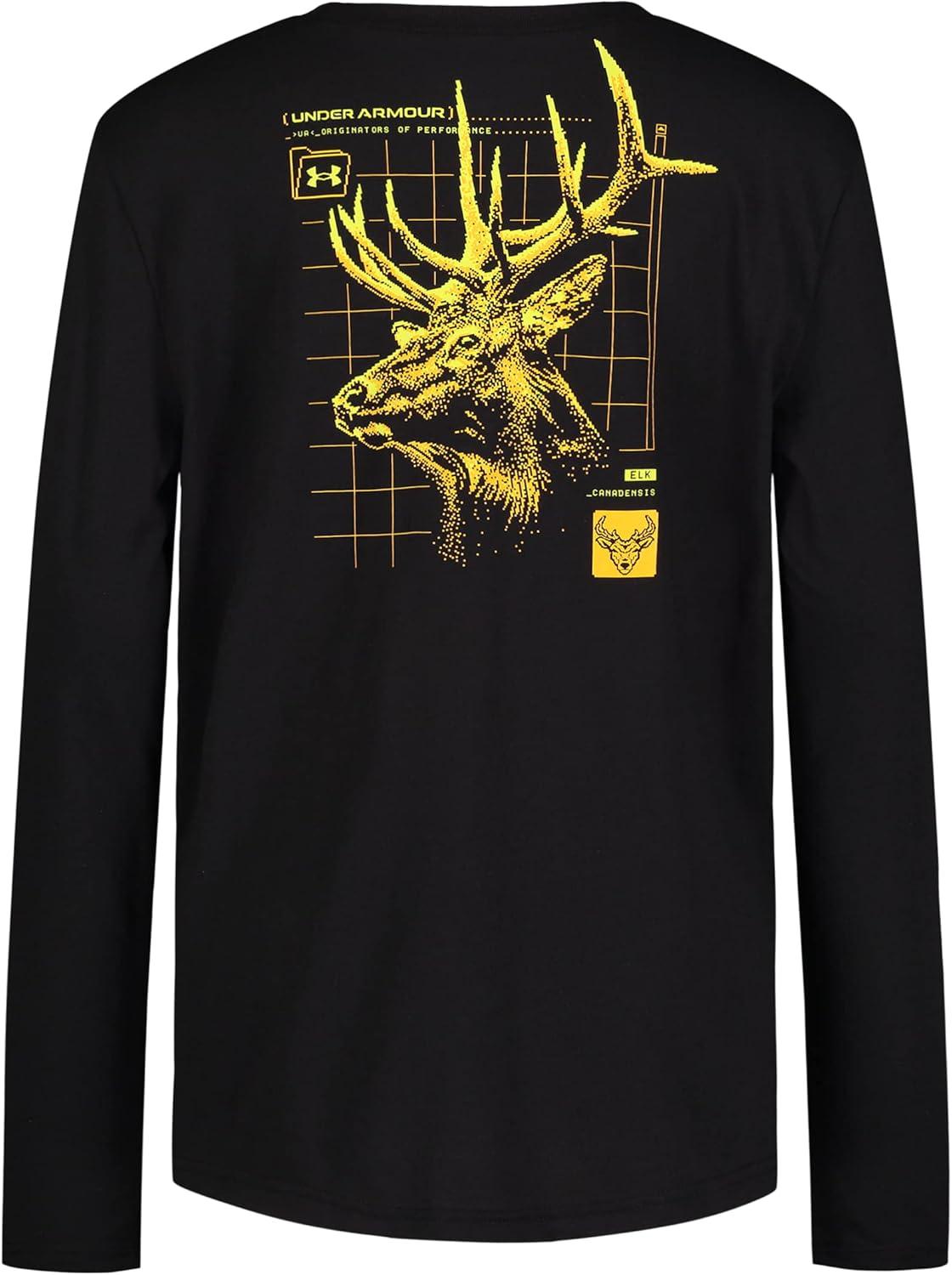 imageUnder Armour Boys Outdoor Long Sleeve Tee Stylish Crew Neckline Cute Full FitBlack Linux Elk