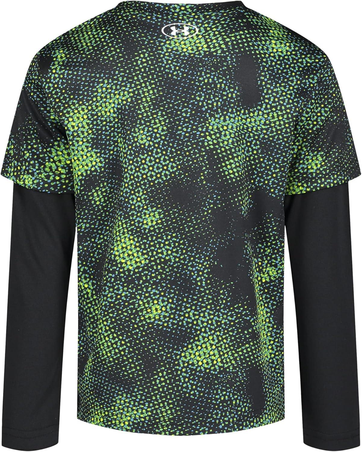 imageUnder Armour Boys Outdoor Long Sleeve Tee Stylish Crew Neckline Cute Full FitBlack Multi Micro Print