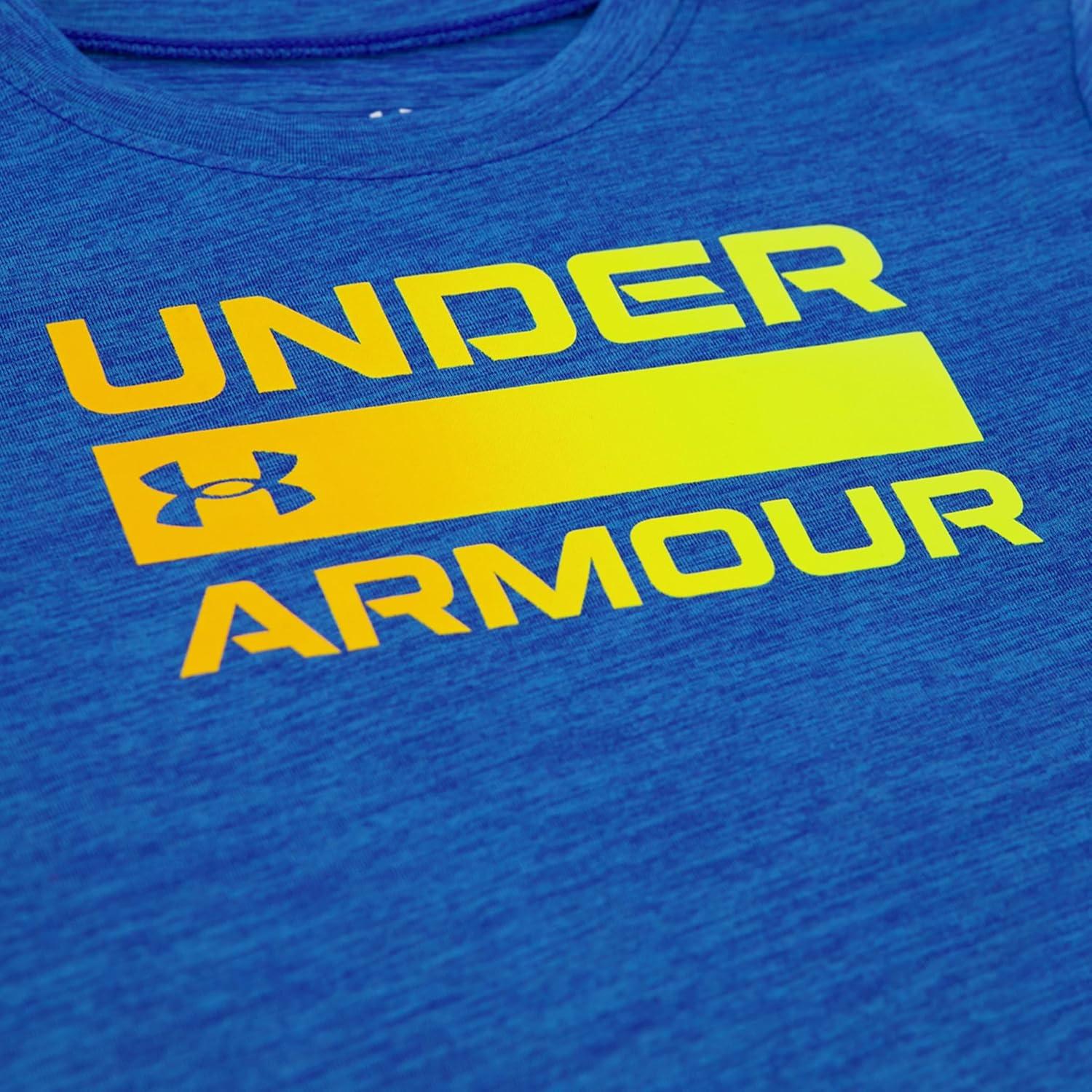 imageUnder Armour Boys Outdoor Long Sleeve Tee Stylish Crew Neckline Cute Full FitBlue Atlantis Stacked Logo