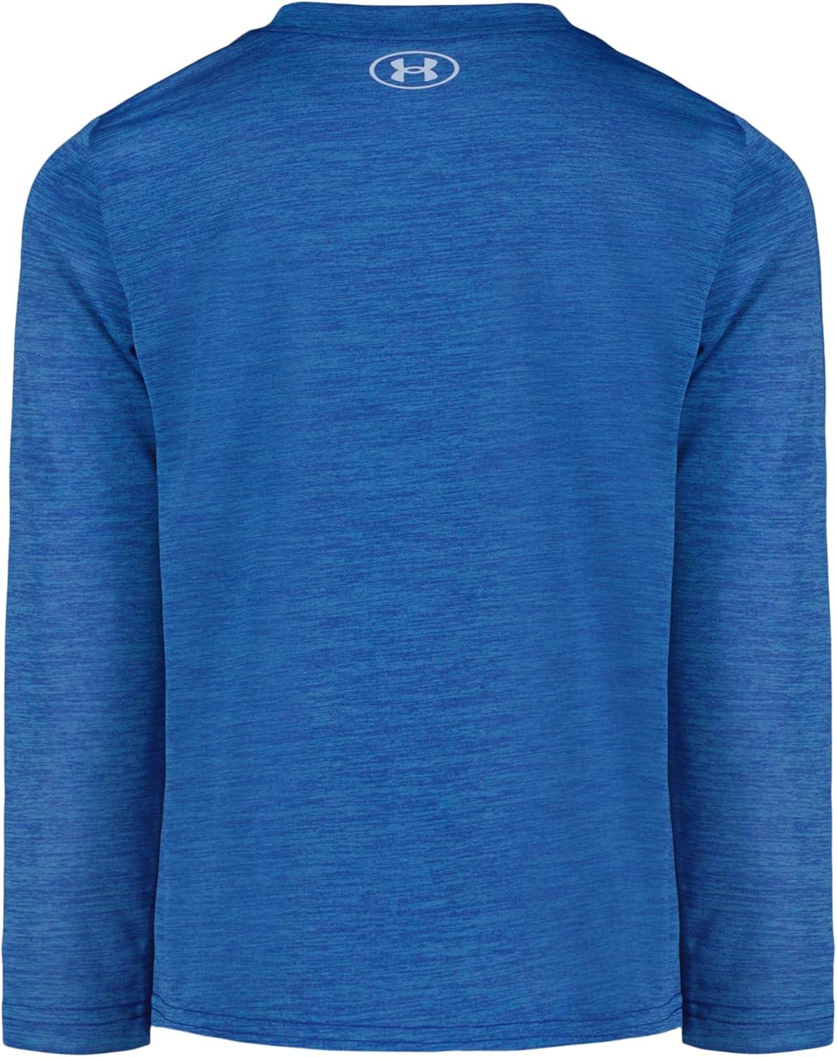 imageUnder Armour Boys Outdoor Long Sleeve Tee Stylish Crew Neckline Cute Full FitBlue Atlantis Stacked Logo