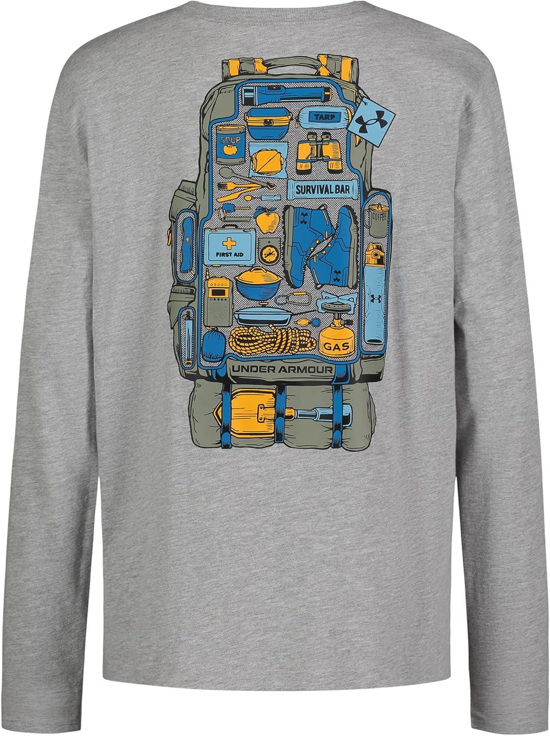 imageUnder Armour Boys Outdoor Long Sleeve Tee Stylish Crew Neckline Cute Full FitMod Gray Survival