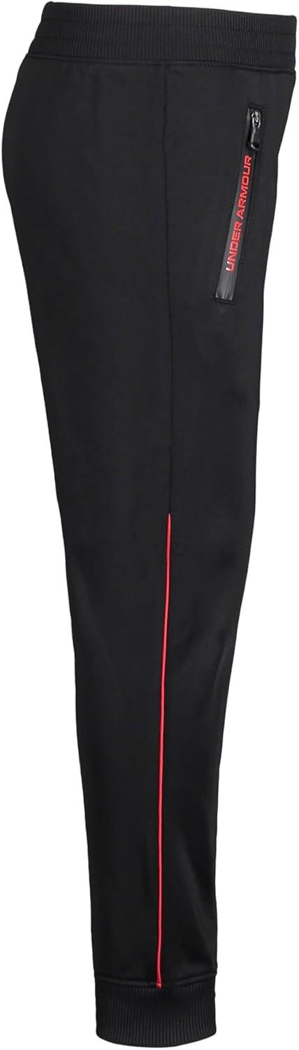 imageUnder Armour Boys Pennant Tapered Track Pants Jogger Style Sweatpants with Zipper PocketsBlackRed Detail
