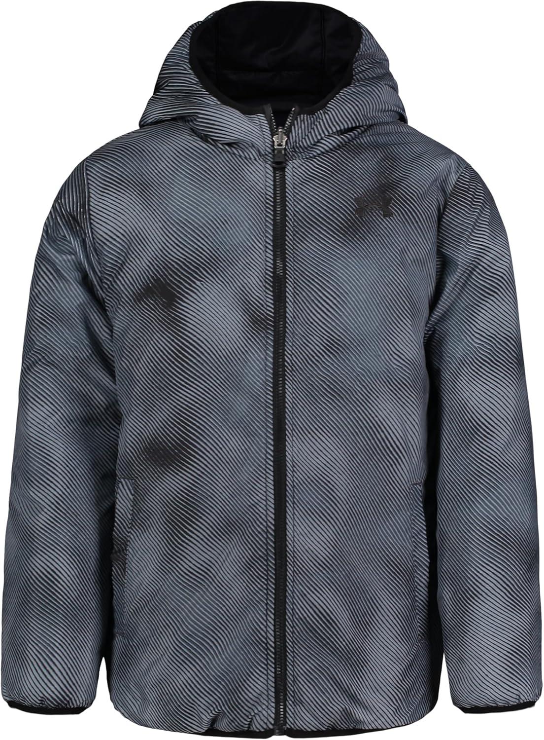 imageUnder Armour Boys Pronto Puffer Jacket MidWeight Zip Up Closure Repels WaterBlack Etch  Reversible