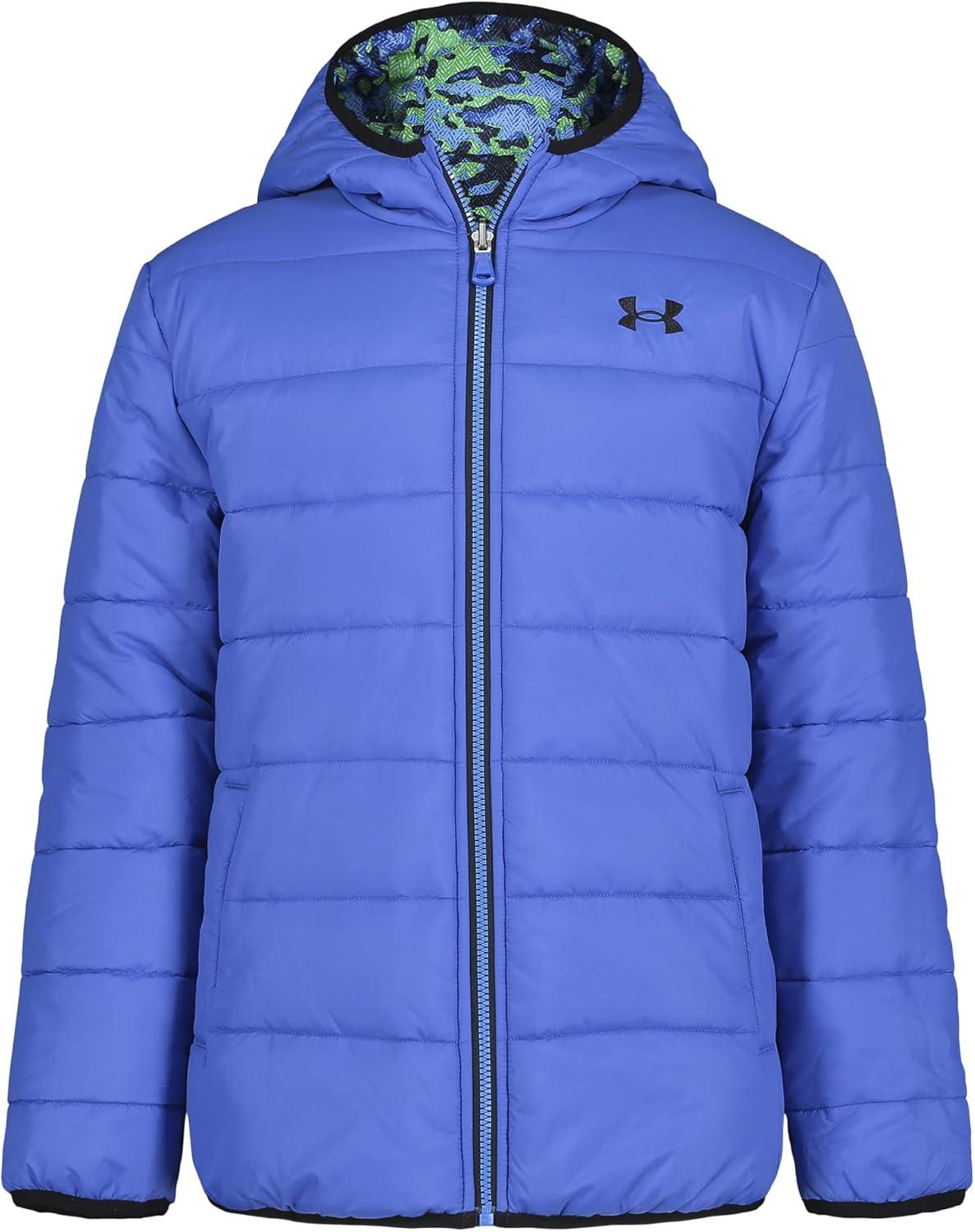 imageUnder Armour Boys Pronto Puffer Jacket MidWeight Zip Up Closure Repels WaterVersa Blue Camo Print