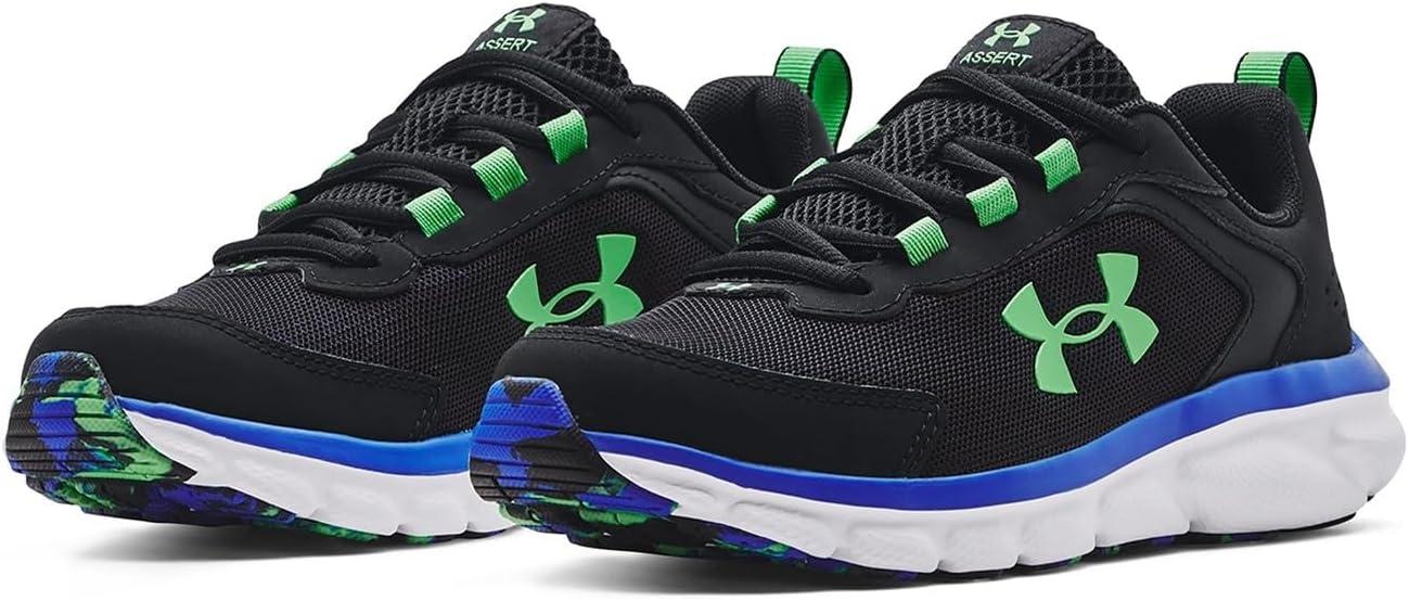 imageUnder Armour UnisexBaby Grade School Assert 9 Running Shoe005 BlackVersa BlueExtreme Green