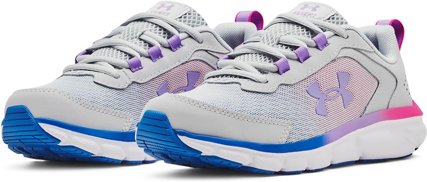 imageUnder Armour UnisexBaby Grade School Assert 9 Running Shoe106 Halo GrayWhiteVivid Lilac
