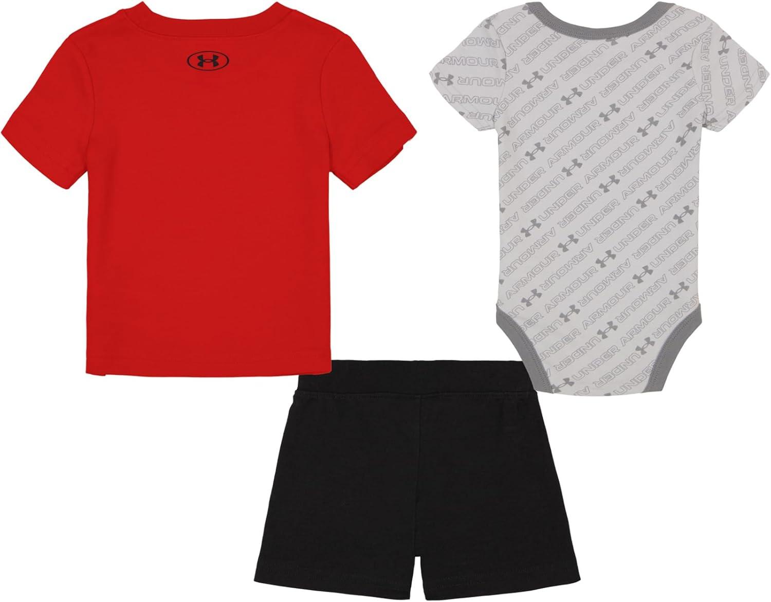 imageUnder Armour babyboys 3piece Set Bodysuit Graphic Tshirt and Shorts Crew NecklineBlackRed Winner