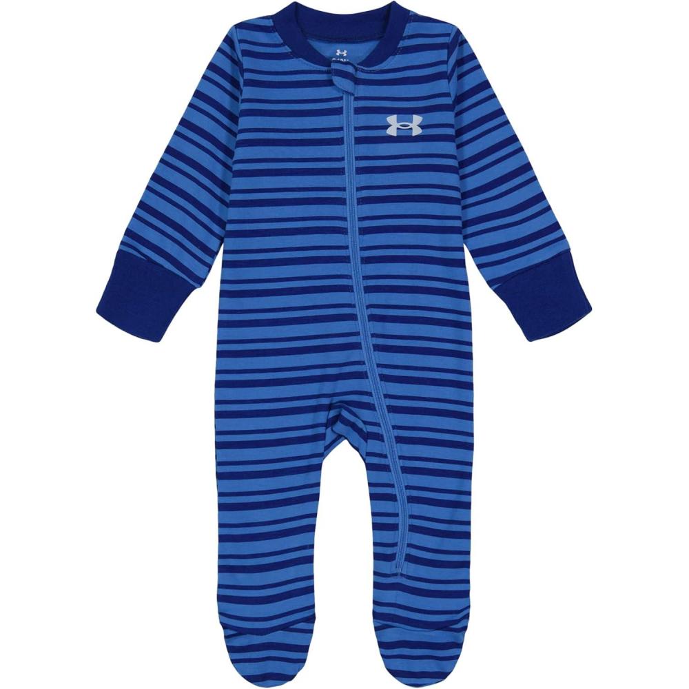imageUnder Armour Baby Boys Coverall Footie Zipup Closure Logo ampamp Printed DesignsPicasso Blue Stripe