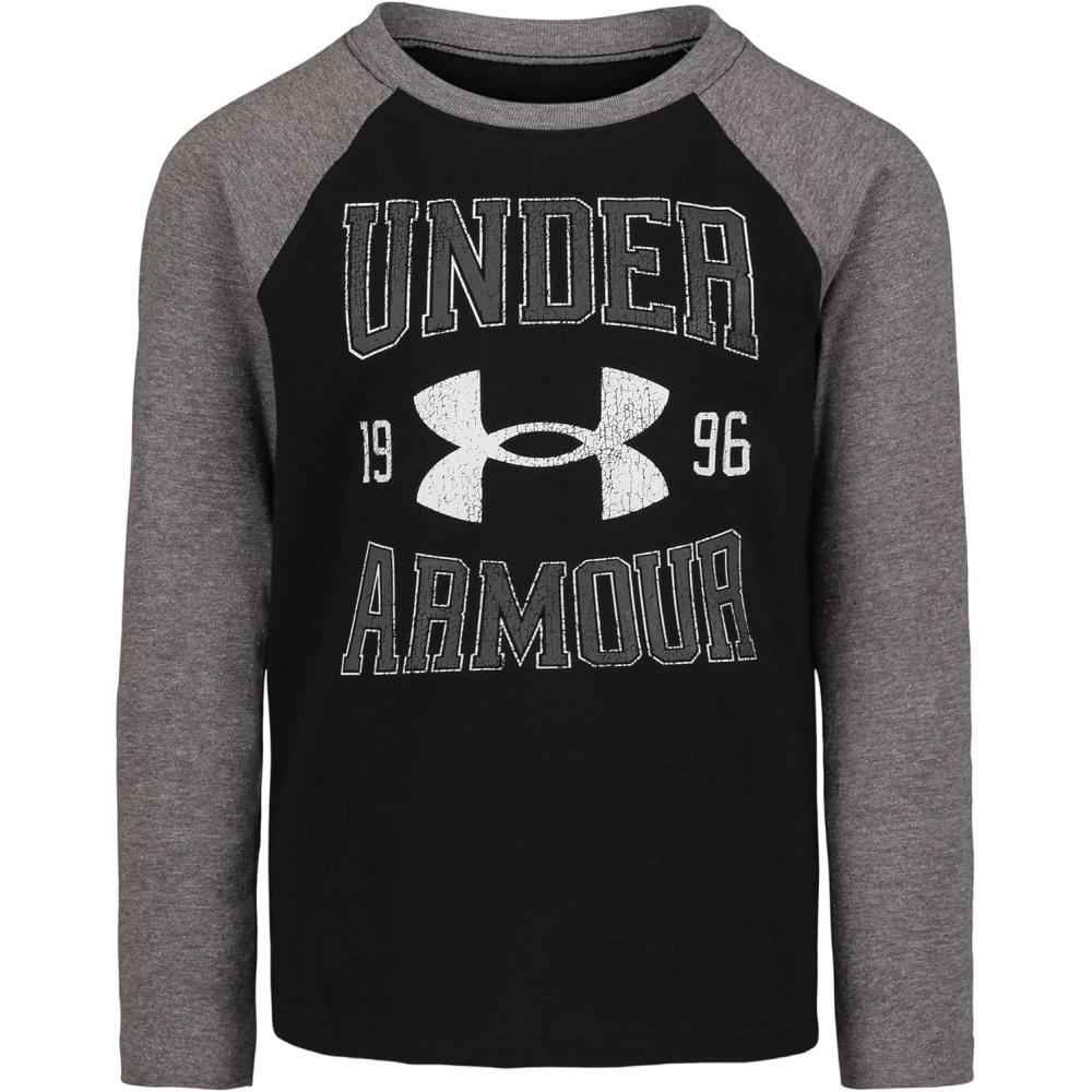 imageUnder Armour Boys Outdoor Long Sleeve Tee Stylish Crew Neckline Cute Full FitBlack Collegiate Logo