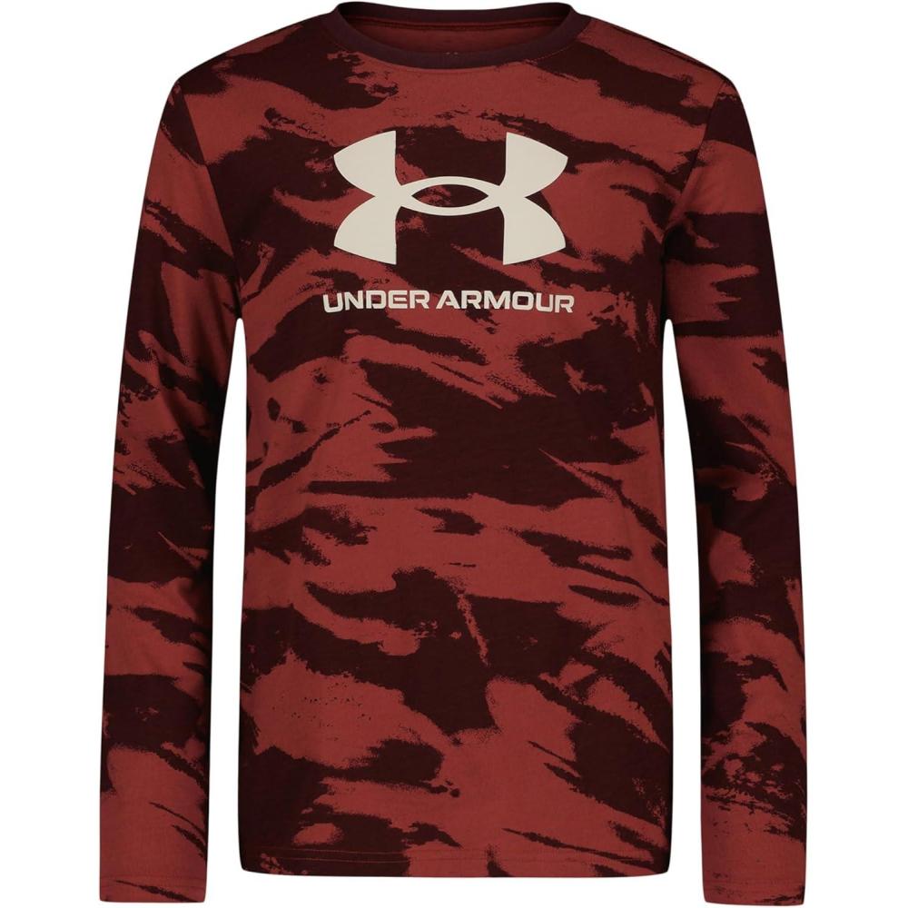 imageUnder Armour Boys Outdoor Long Sleeve Tee Stylish Crew Neckline Cute Full FitDark Maroon