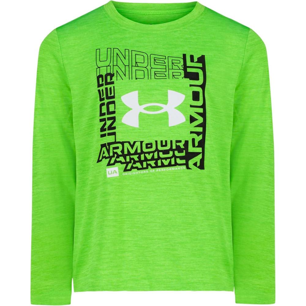 imageUnder Armour Boys Outdoor Long Sleeve Tee Stylish Crew Neckline Cute Full FitHyper Green Twist Tech Logo Frame