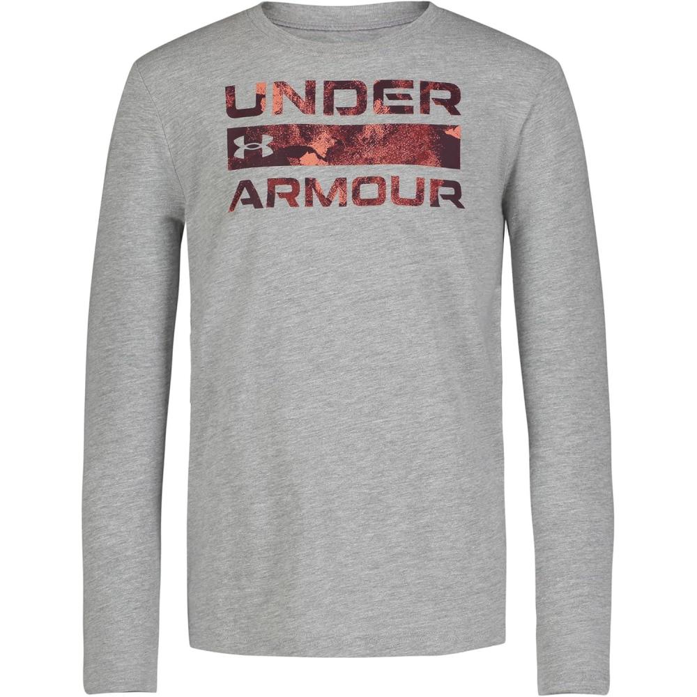 imageUnder Armour Boys Outdoor Long Sleeve Tee Stylish Crew Neckline Cute Full FitStacked Mod Gray