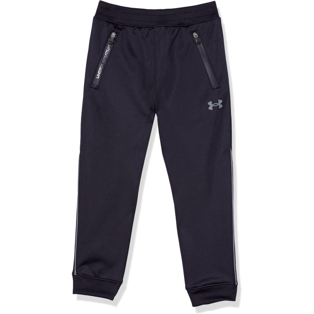 imageUnder Armour Boys Pennant Tapered Track Pants Jogger Style Sweatpants with Zipper PocketsBlack  Core