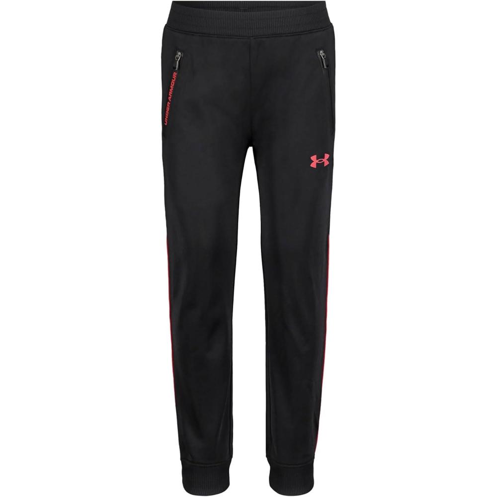 imageUnder Armour Boys Pennant Tapered Track Pants Jogger Style Sweatpants with Zipper PocketsBlackRed Detail