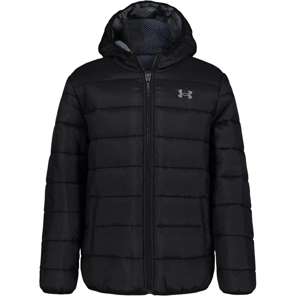 imageUnder Armour Boys Pronto Puffer Jacket MidWeight Zip Up Closure Repels WaterBlack Etch  Reversible