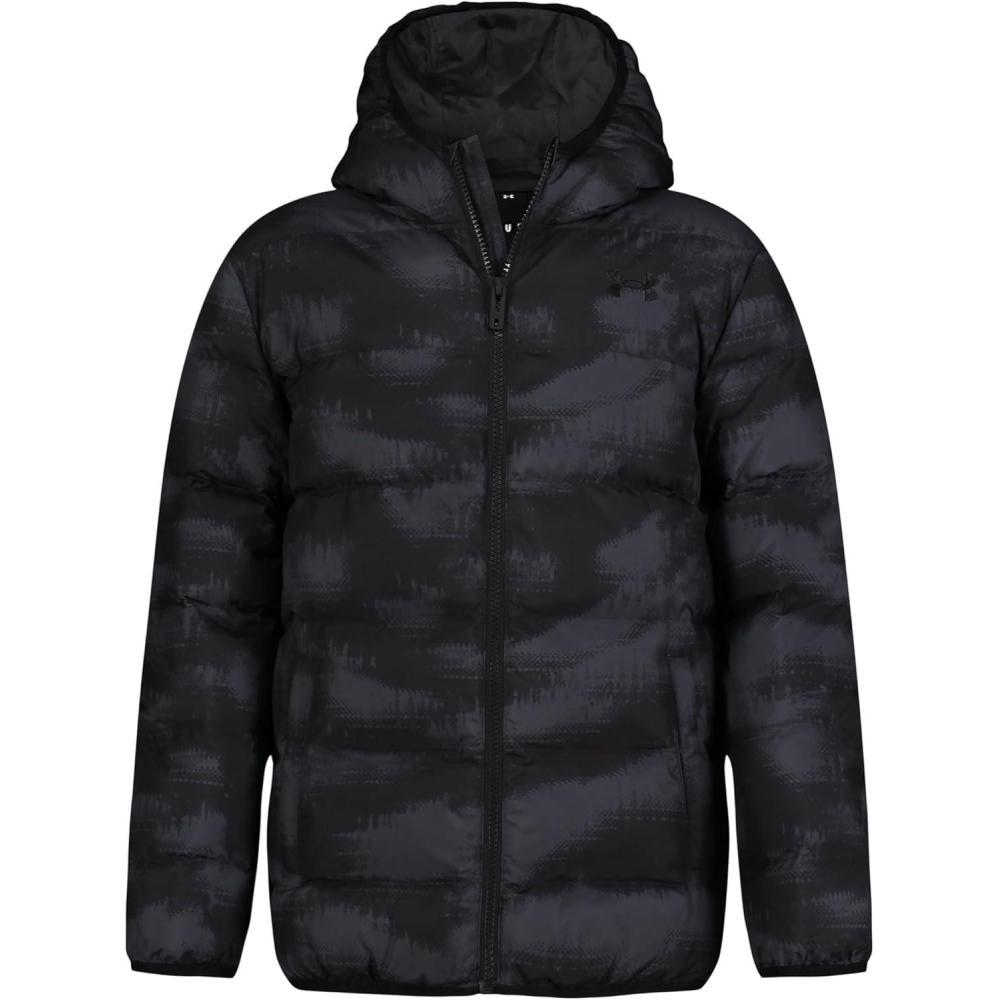 imageUnder Armour Boys Pronto Puffer Jacket MidWeight Zip Up Closure Repels WaterBlack Etch Print