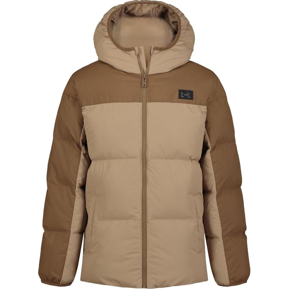 imageUnder Armour Boys Pronto Puffer Jacket MidWeight Zip Up Closure Repels WaterCamel