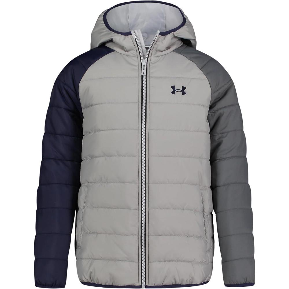 imageUnder Armour Boys Pronto Puffer Jacket MidWeight Zip Up Closure Repels WaterMod Gray Raglan