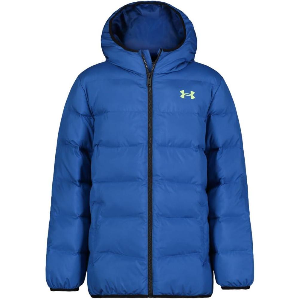 imageUnder Armour Boys Pronto Puffer Jacket MidWeight Zip Up Closure Repels WaterTech Blue