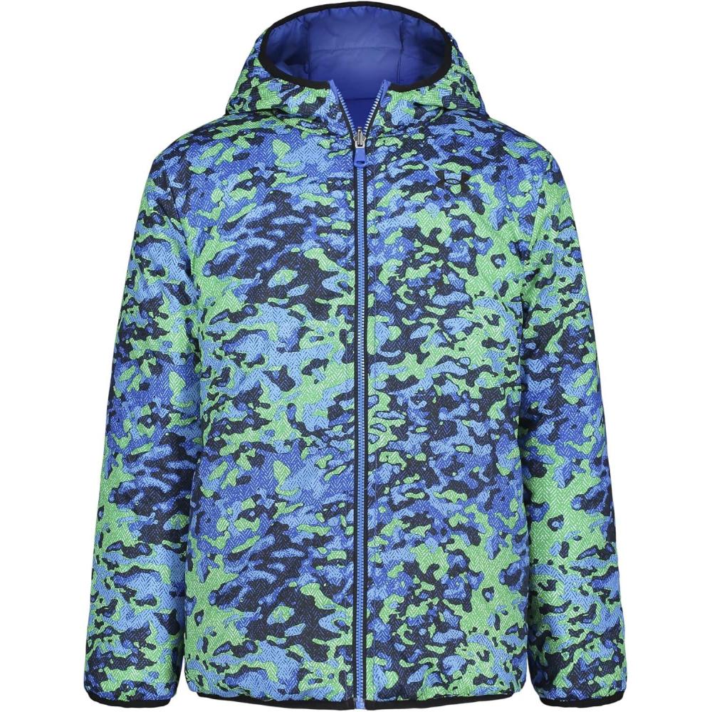 imageUnder Armour Boys Pronto Puffer Jacket MidWeight Zip Up Closure Repels WaterVersa Blue Camo Print