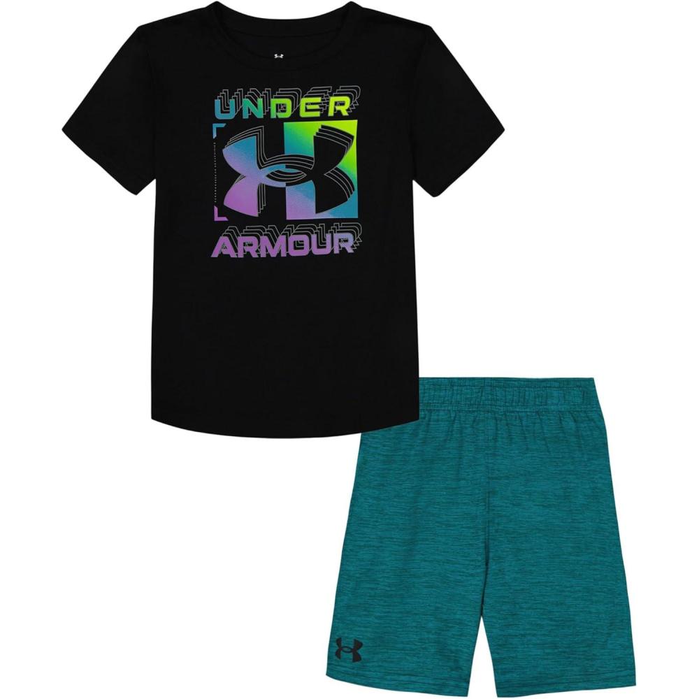 imageUnder Armour babygirls Ua Terrazzo Leopard Heart SetShort SetBlackTeal Twist