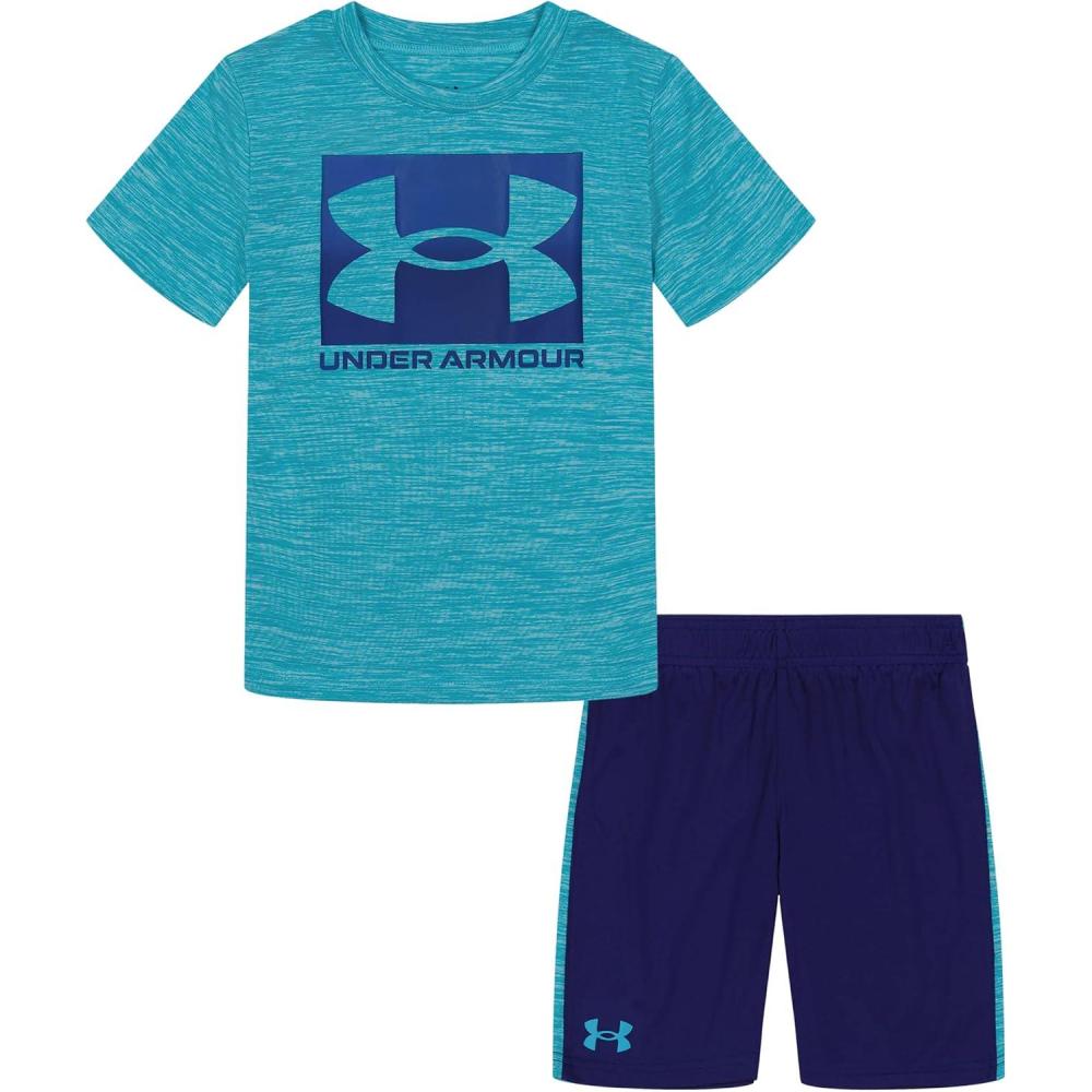 imageUnder Armour babygirls Ua Terrazzo Leopard Heart SetShort SetBlue Surf Dropback