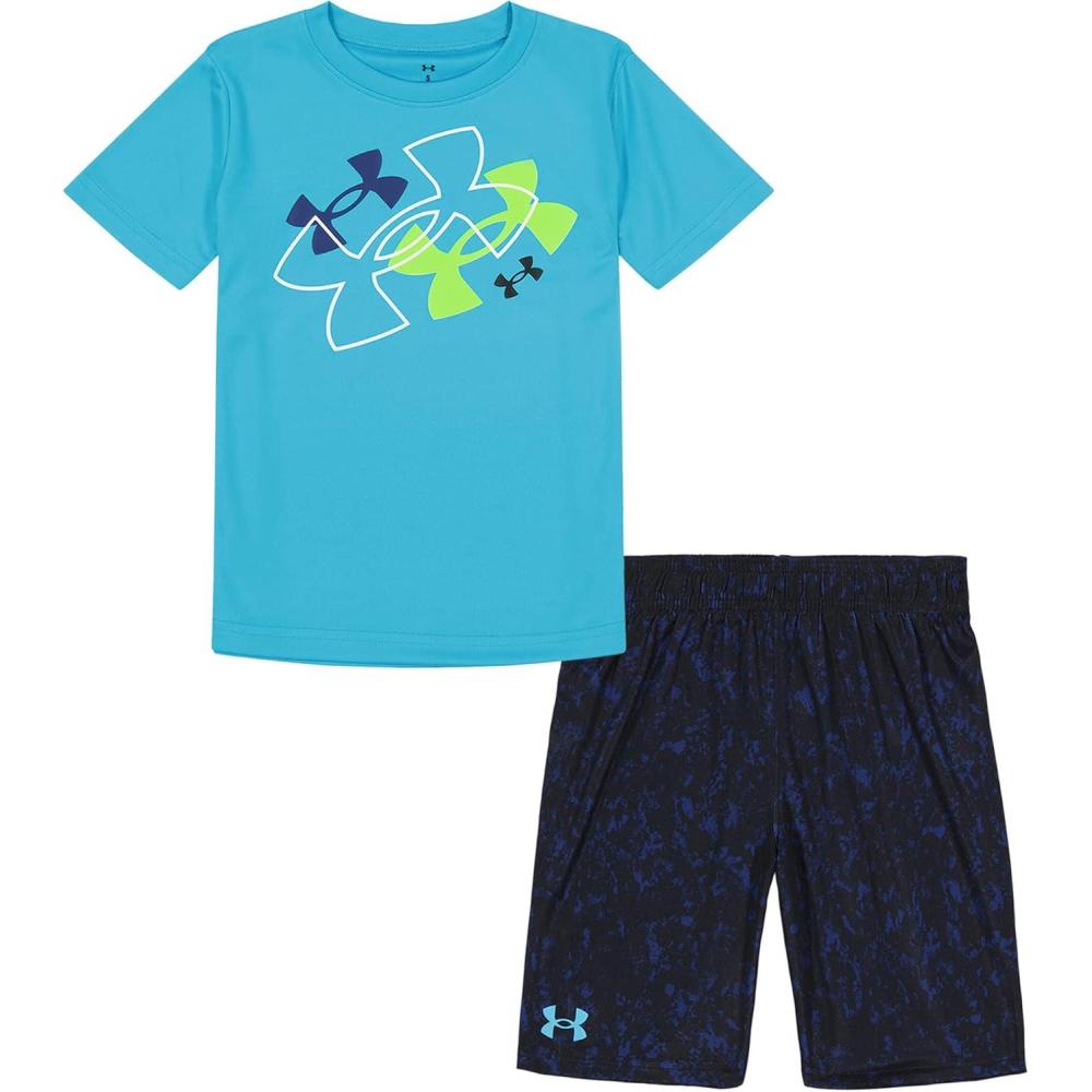 imageUnder Armour babygirls Ua Terrazzo Leopard Heart SetShort SetBlue Surf Tipped