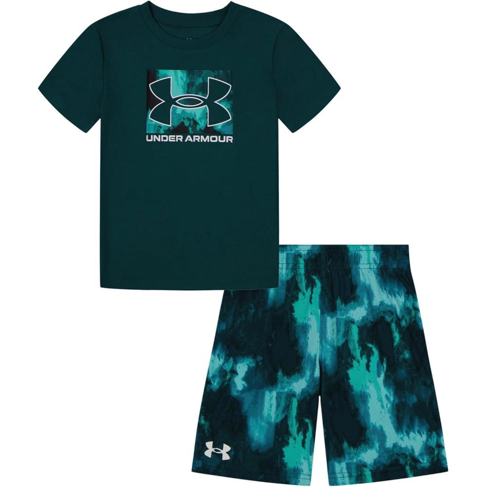 imageUnder Armour babygirls Ua Terrazzo Leopard Heart SetShort SetHydro Teal Blur