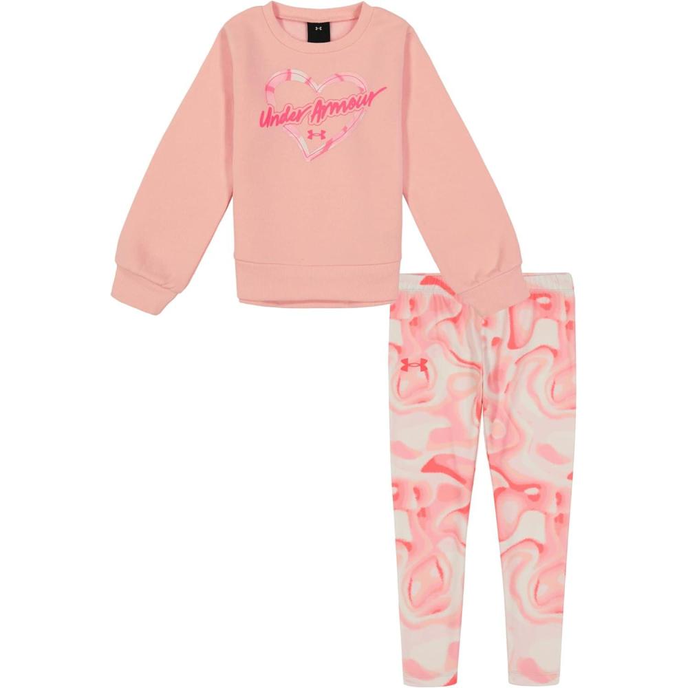 imageUnder Armour babygirls Ua Terrazzo Leopard Heart SetShort SetPink Fizz Crewneck