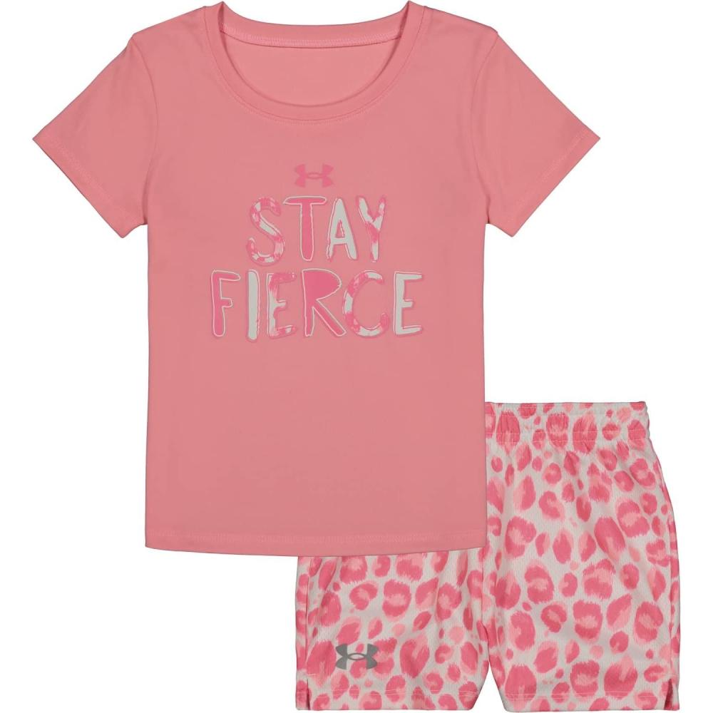 imageUnder Armour babygirls Ua Terrazzo Leopard Heart SetShort SetPop Pink Tank S21