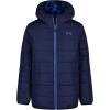 imageUnder Armour Boys Pronto Puffer Jacket MidWeight Zip Up Closure Repels WaterWashed Navy Reversible