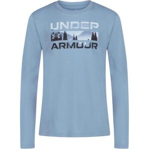 imageUnder Armour Boys Outdoor Long Sleeve Tee Stylish Crew Neckline Cute Full FitBlue Stacked Logo Set