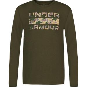 imageUnder Armour Boys Outdoor Long Sleeve Tee Stylish Crew Neckline Cute Full FitExpedition Green Stacked Logo