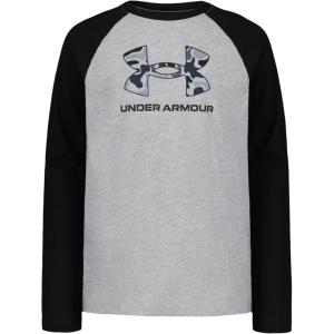 imageUnder Armour Boys Outdoor Long Sleeve Tee Stylish Crew Neckline Cute Full FitGreyBlack Raglan Logo Tee
