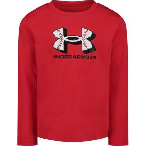 imageUnder Armour Boys Outdoor Long Sleeve Tee Stylish Crew Neckline Cute Full FitRed Baseball Logo