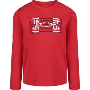 imageUnder Armour Boys Outdoor Long Sleeve Tee Stylish Crew Neckline Cute Full FitRed Layered Logo