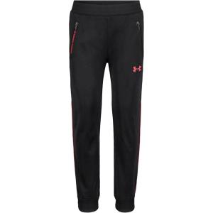 imageUnder Armour Boys Pennant Tapered Track Pants Jogger Style Sweatpants with Zipper PocketsBlackRed Detail