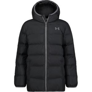 imageUnder Armour Boys Pronto Puffer Jacket MidWeight Zip Up Closure Repels WaterBlack With Grey Zipper