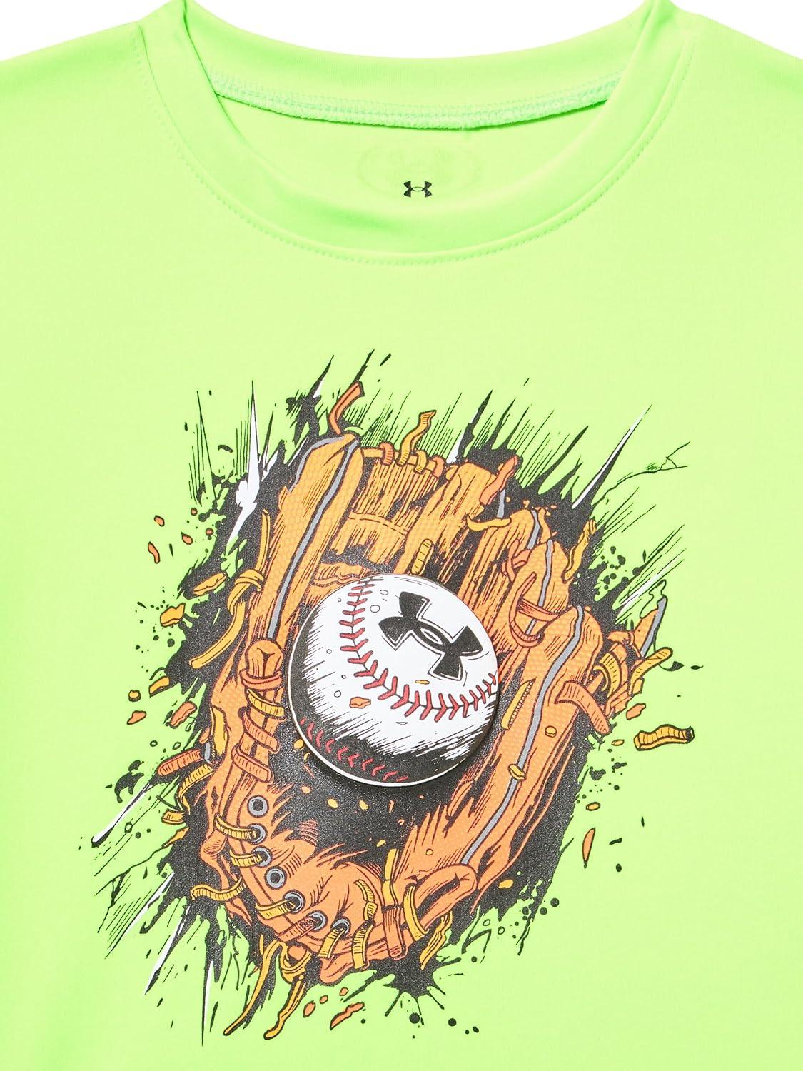 imageUnder Armour Boys Boys Short Sleeve Shirt Crewneck Lightweight and BreathableHyper Green  Tech Mitt Ss