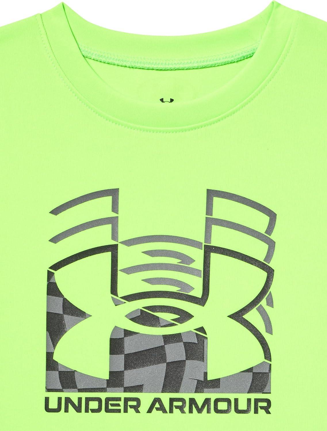 imageUnder Armour Boys Classic Core Logo TShirt Wordmark Print ampamp Baseball Designs Crew NeckHyper Green  Tech Logo Fill Ss