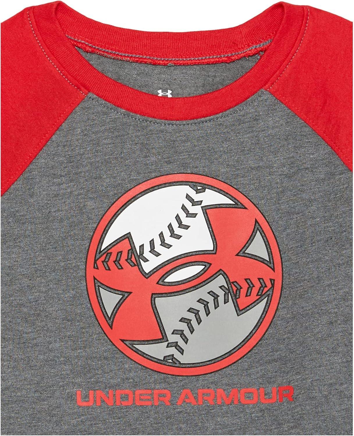imageUnder Armour Boys Classic Core Logo TShirt Wordmark Print ampamp Baseball Designs Crew NeckPitch Gray Striker