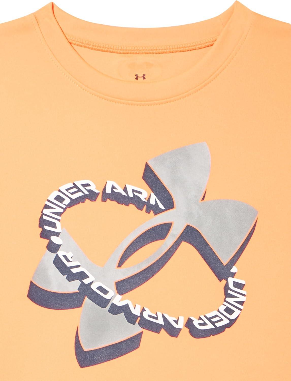 imageUnder Armour Boys Shirt Crewneck Lightweight and BreathableBlaze Orange  Tech Logo Tilt Ss