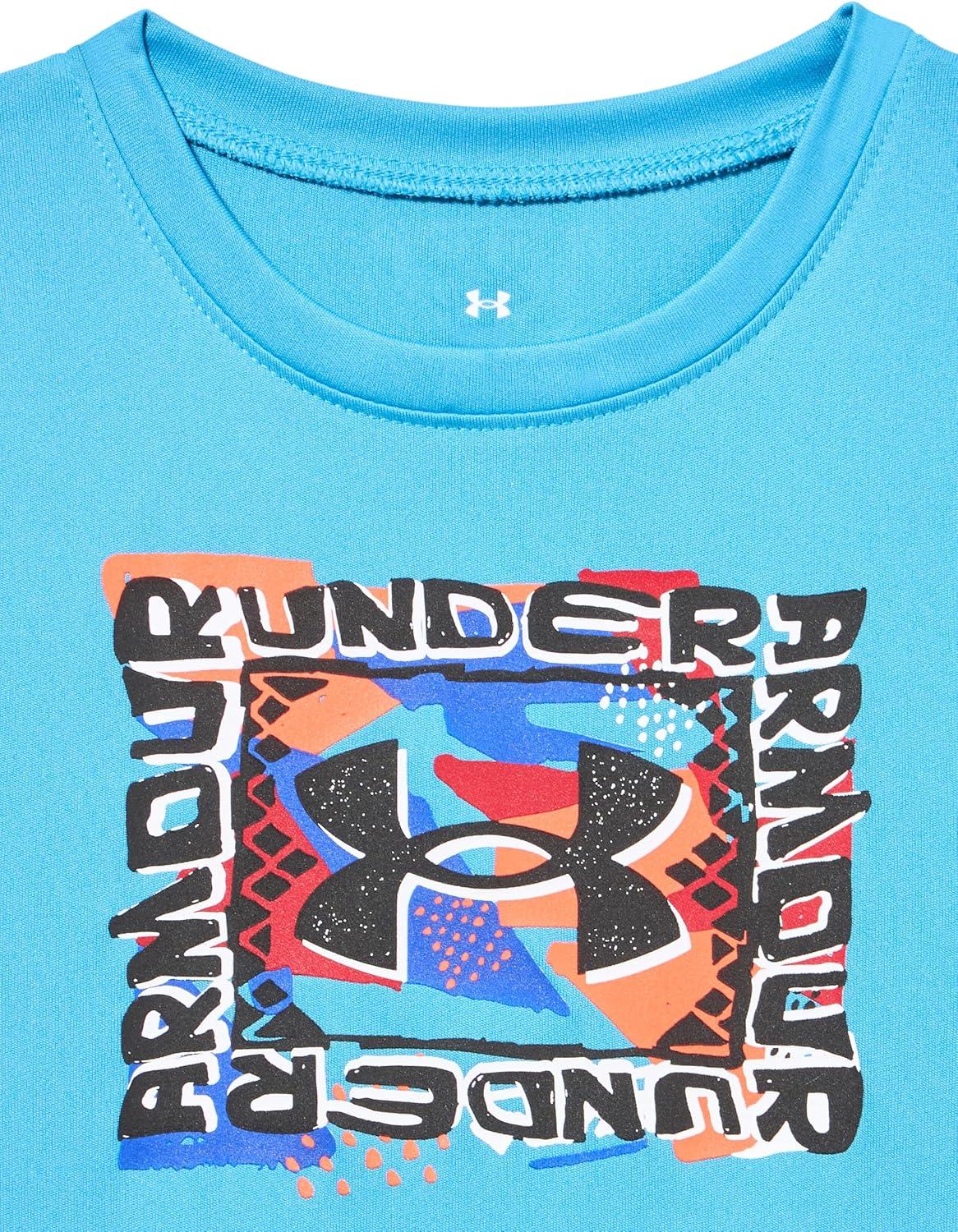 imageUnder Armour Boys Shirt Crewneck Lightweight and BreathableEther Blue  Tech Sketch Logo Ss