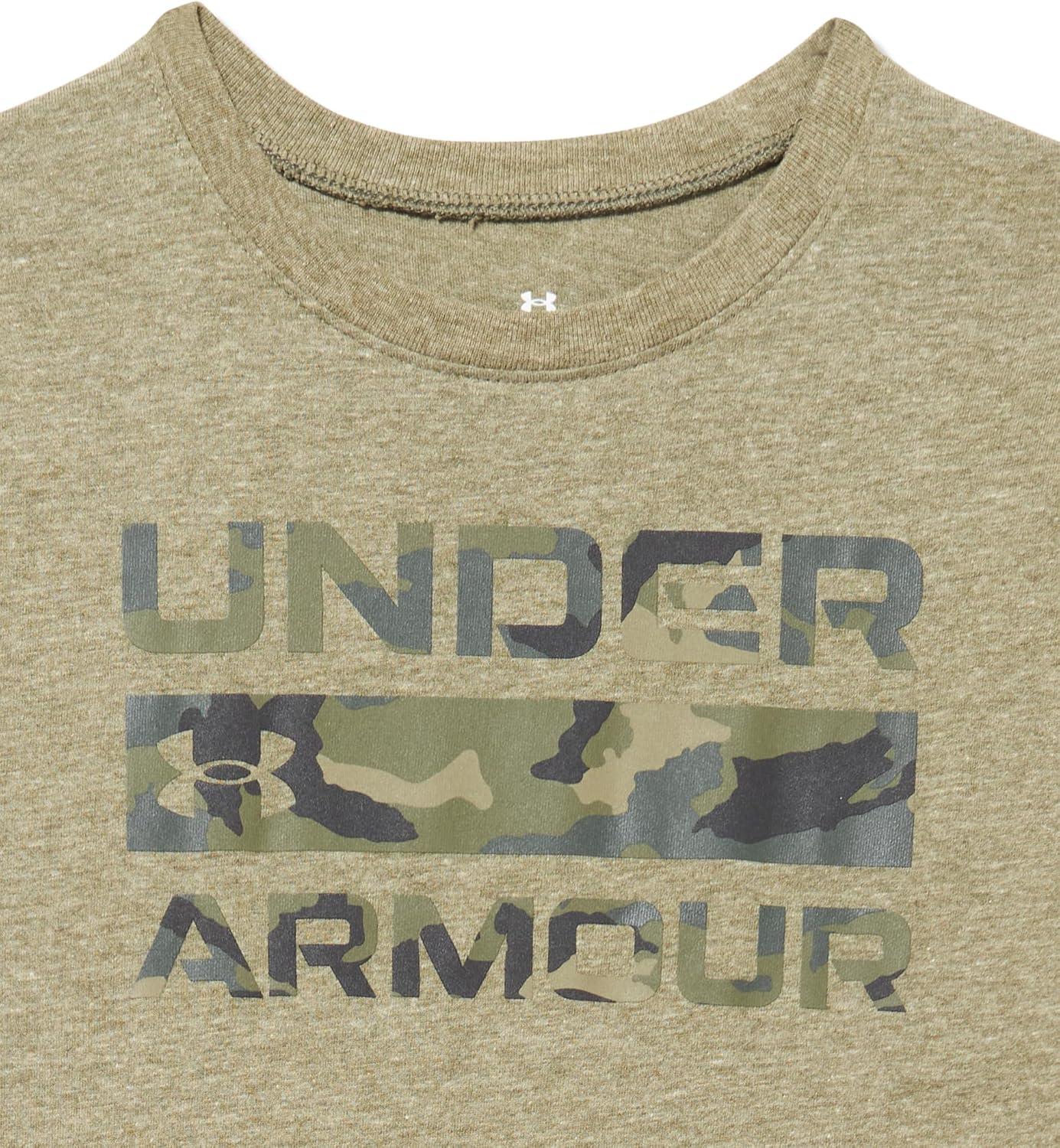 imageUnder Armour Boys Shirt Crewneck Lightweight and BreathableMarine Od Green Stacked Logo