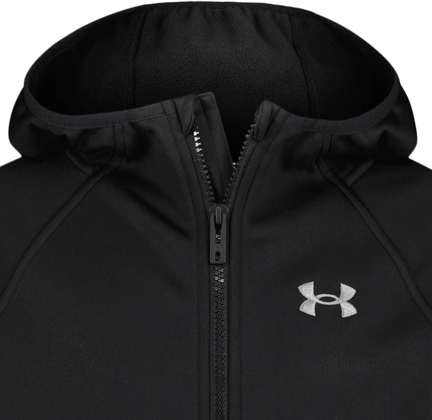 imageUnder Armour Boys Sim Softshell Jacket Hooded with Zipper Closure WaterResistant ampamp LightweightBlack