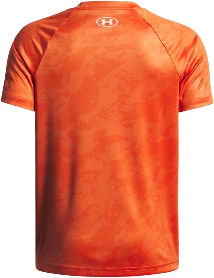 imageUnder Armour Boys Tech Big Logo Printed ShortSleeve TShirt844 Orange Base   Mod Gray
