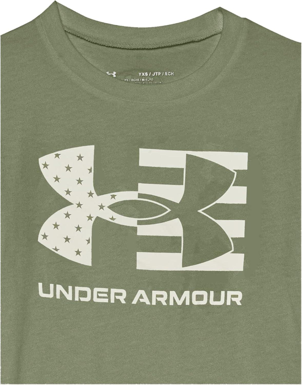 imageUnder Armour Freedom Flag Boys Short Sleeve TShirt390 Marine Od Green   Desert Sand