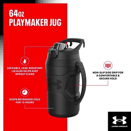 imageUnder Armour Half Gallon Water Bottle Insulated 64oz Insulated Water Bottle with Handle Sports Water Jug Fence Hook Leak Resistant for Baseball Football ampamp MoreVapor GreenBlack