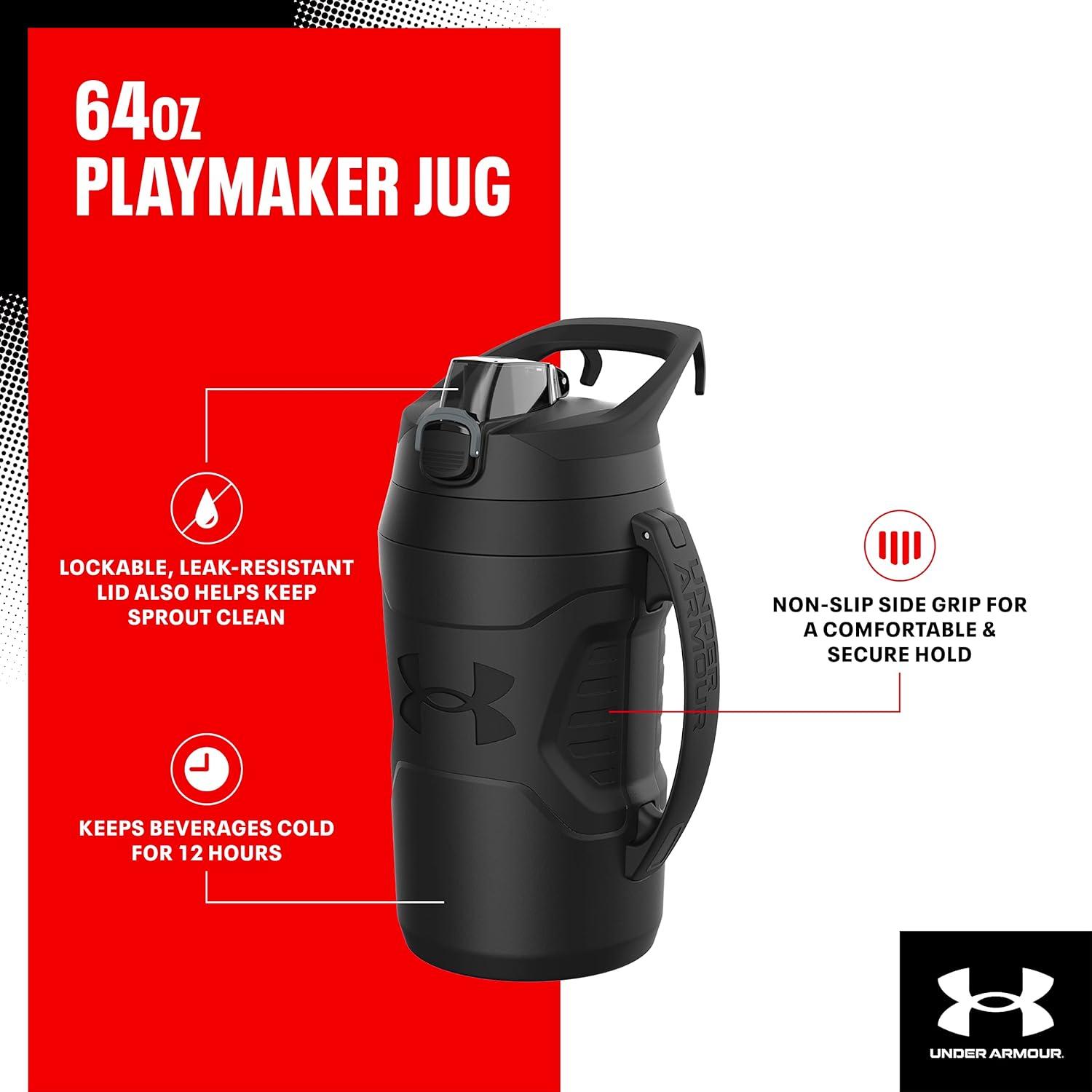 imageUnder Armour Half Gallon Water Bottle Insulated 64oz Insulated Water Bottle with Handle Sports Water Jug Fence Hook Leak Resistant for Baseball Football ampamp MoreWhiteBlack