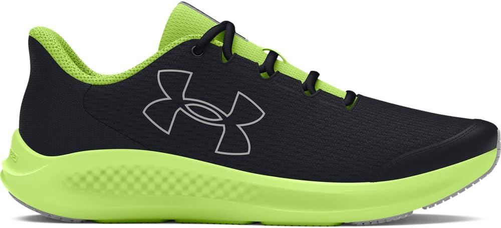 imageUnder Armour Kids Grade School Charged Pursuit 3 Running Shoe003 BlackMorph GreenMod Gray
